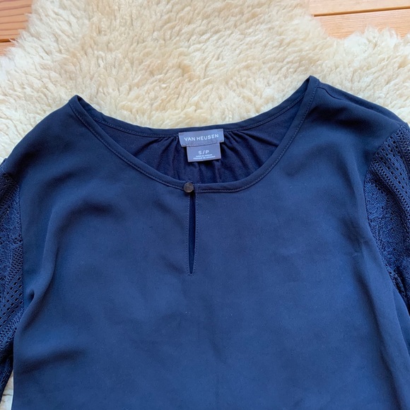 Van Heiden Navy Top with Lace Sleeves - Picture 3 of 4